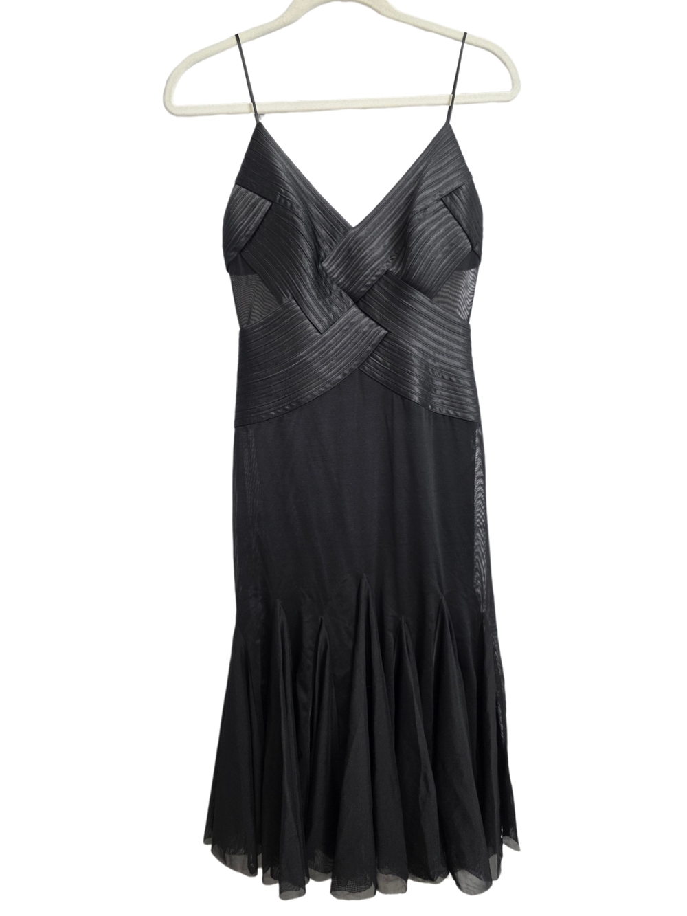 Cache Black Pleated V-Neck Midi Dress